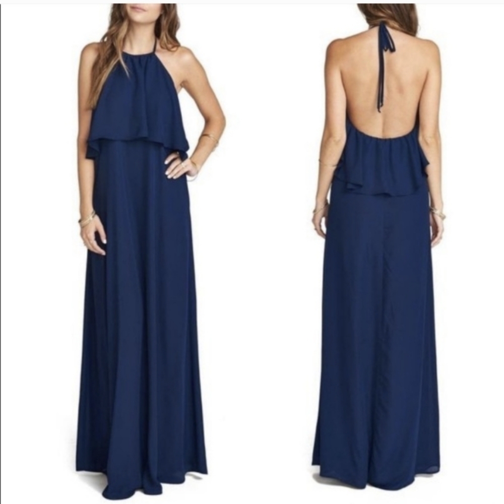Show Me Your MuMu Navy Halter Ruffle Maxi Dress